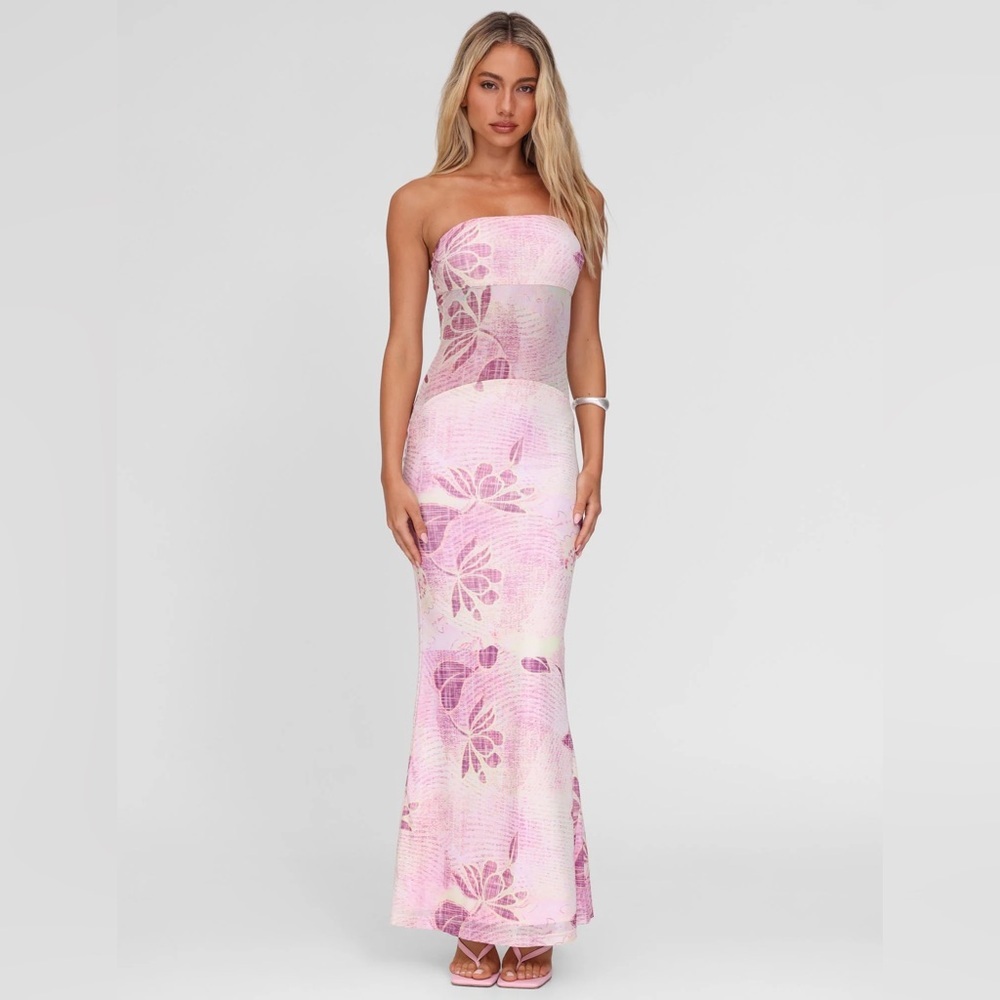 [NWT] Tiger Mist Morgan Dress - Strapless Pink Floral Maxi - Small